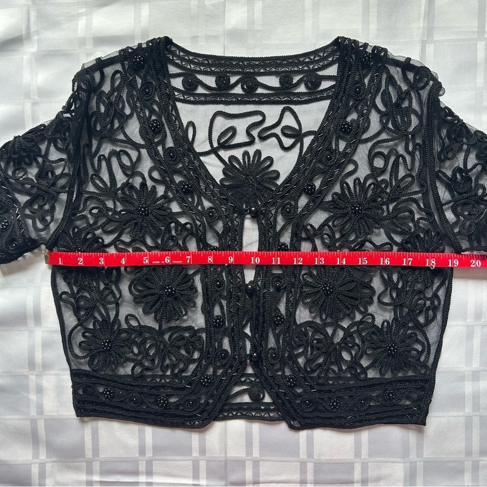 Women's Black Embroidered Sheer Bolero Jacket - Picture 3 of 11